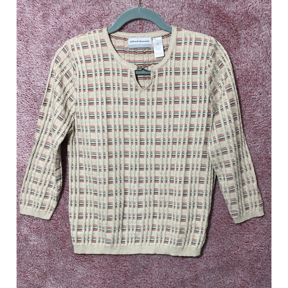 Women's Alfred Dunner Petite Crew Neck Sweater Beige Multicolor PL